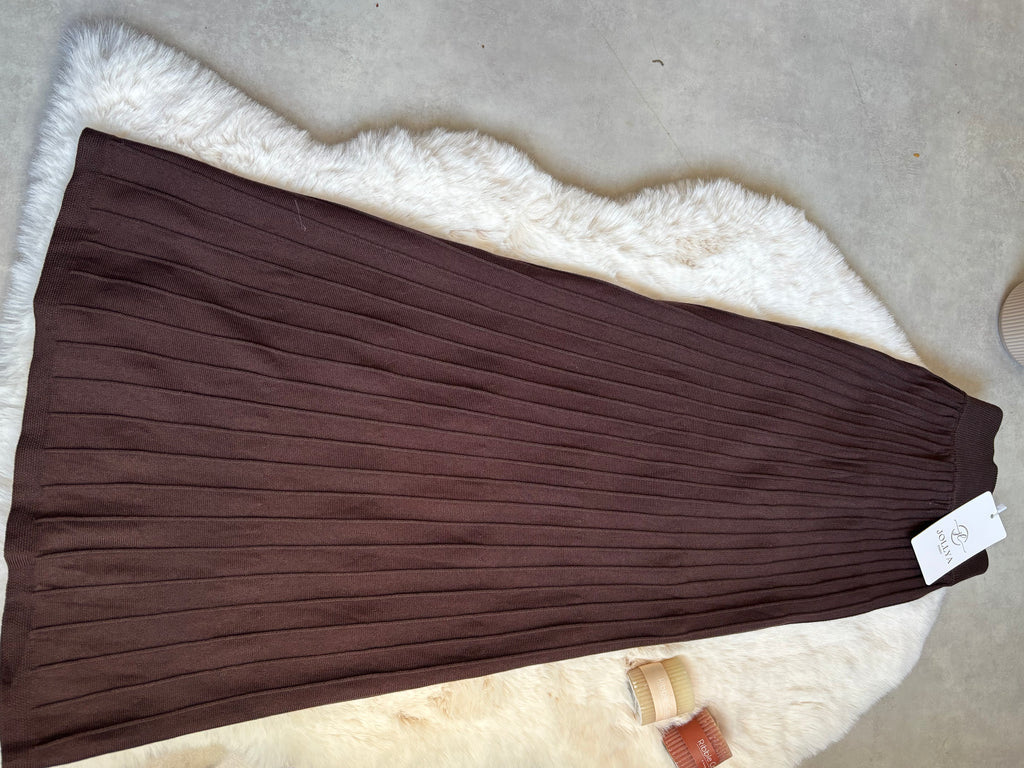 Jupe Longue Maille Chocolat & Ceinture Assortie