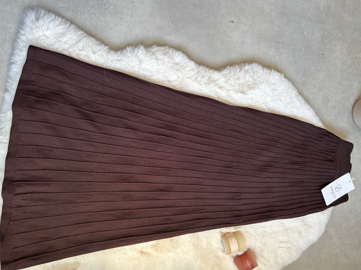 Jupe Longue Maille Chocolat & Ceinture Assortie