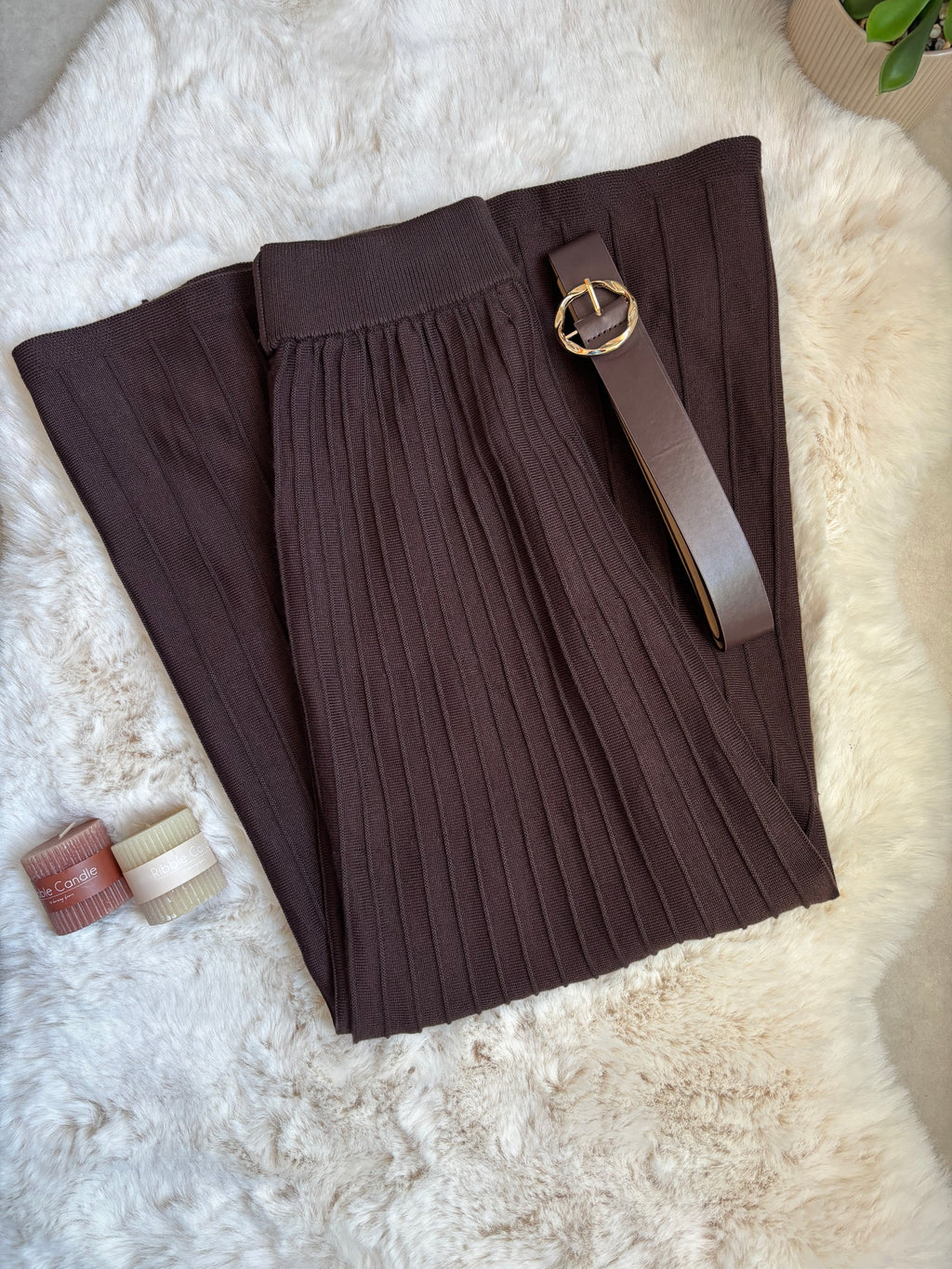 Jupe Longue Maille Chocolat & Ceinture Assortie