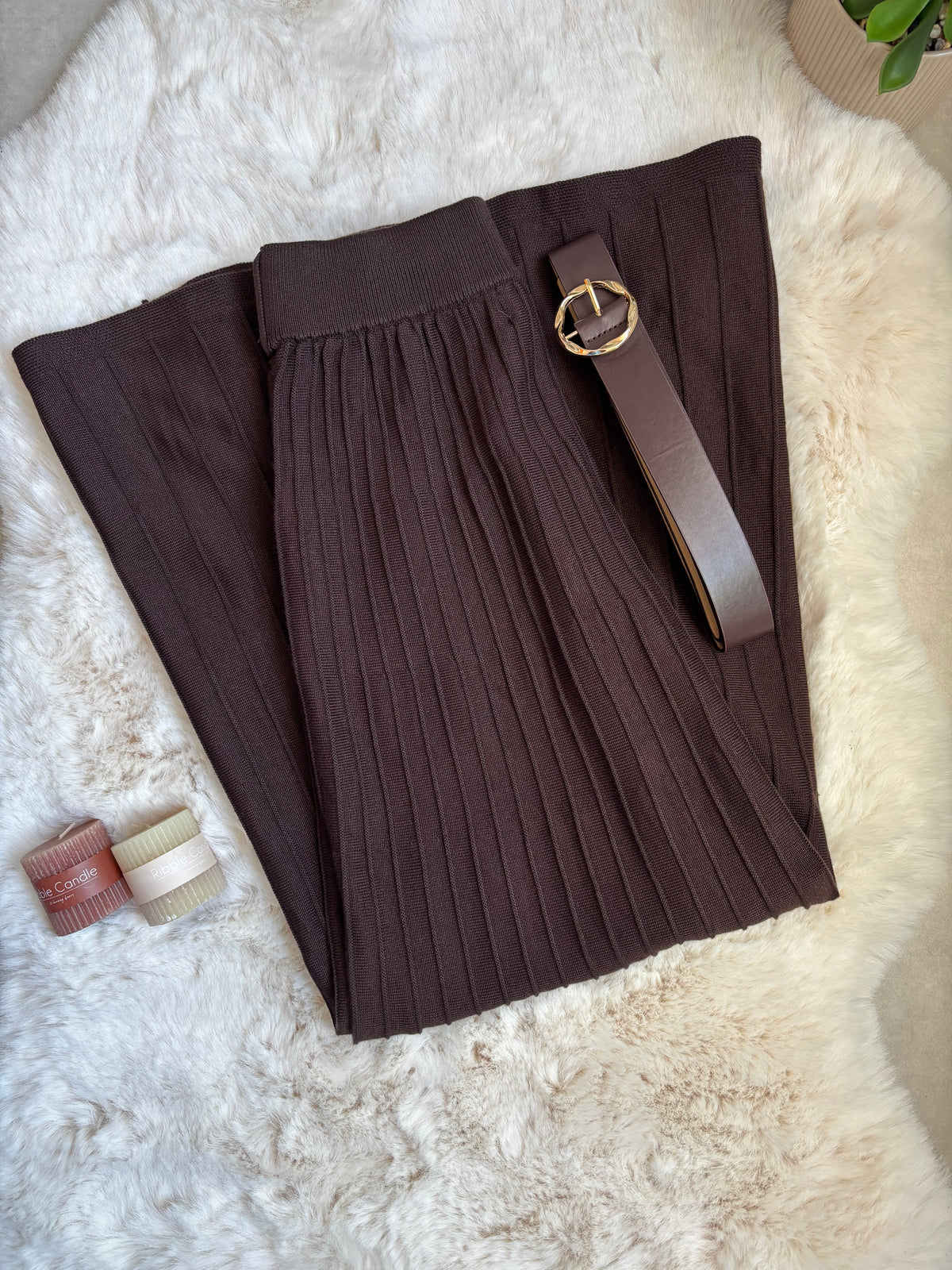 Jupe Longue Maille Chocolat & Ceinture Assortie